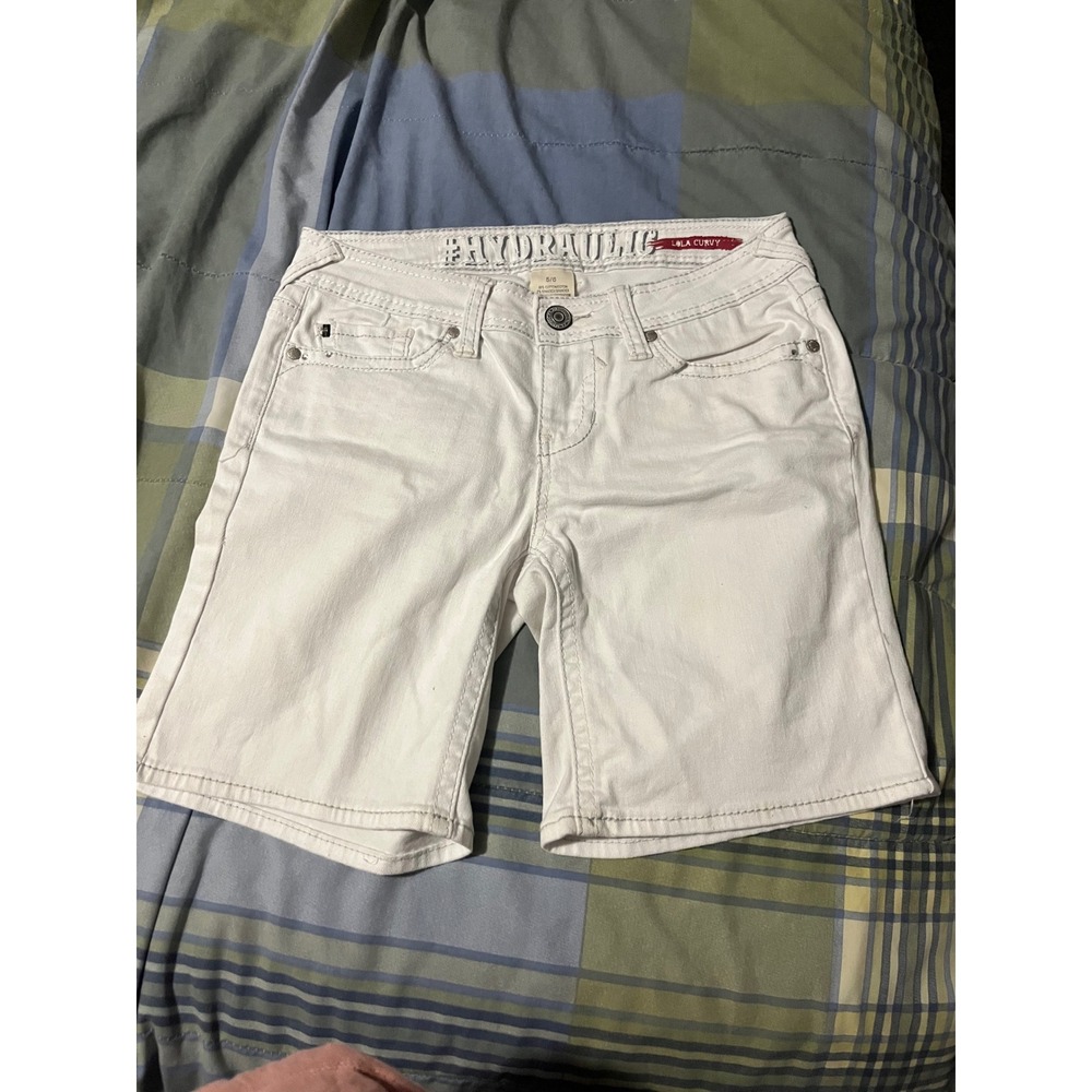 Hydraulic Lola Curvy White Denim Bermuda Shorts Embroidered Back Pockets Size5/6